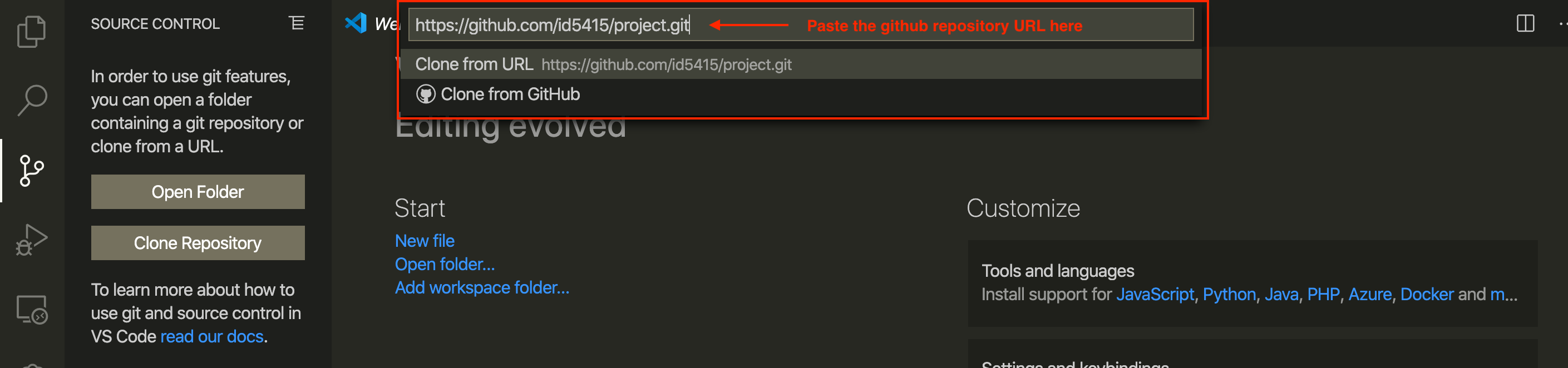 Text Field appear on top to paste repo link