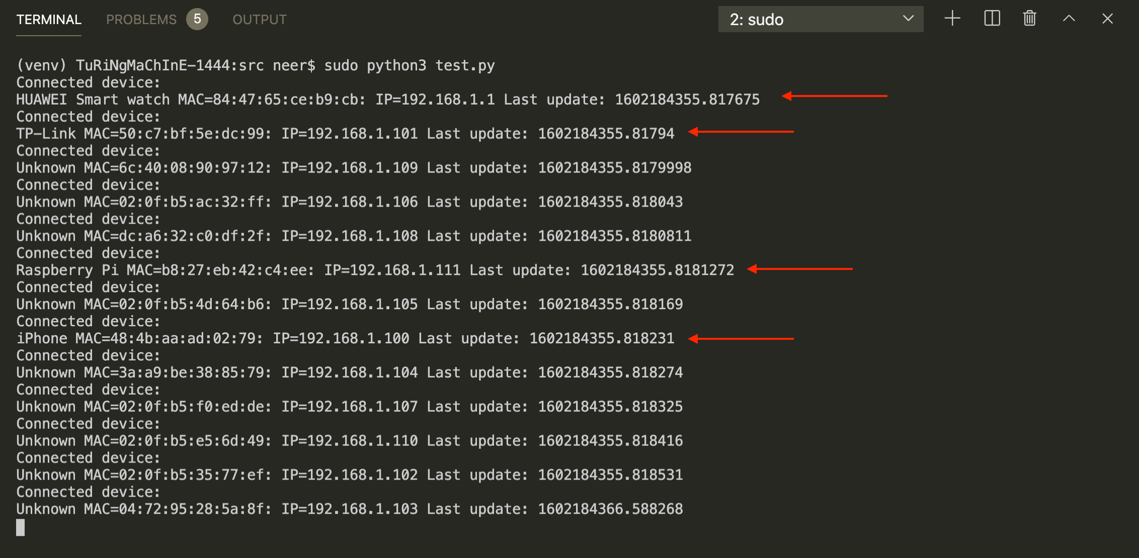 List name of devices with network details